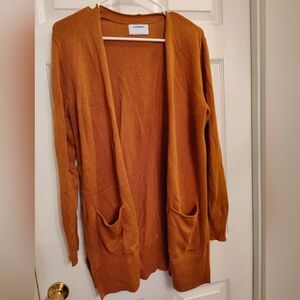 Orange-Rust Open Front Cardigan with Pockets